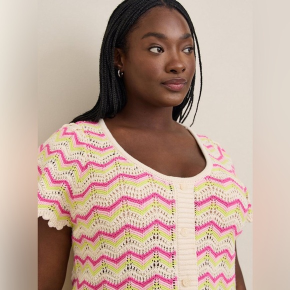 Torrid NWOT Pointelle Knit Crochet Pullover Flutter Sleeve Sweater Plus Size 2 - Picture 3 of 11